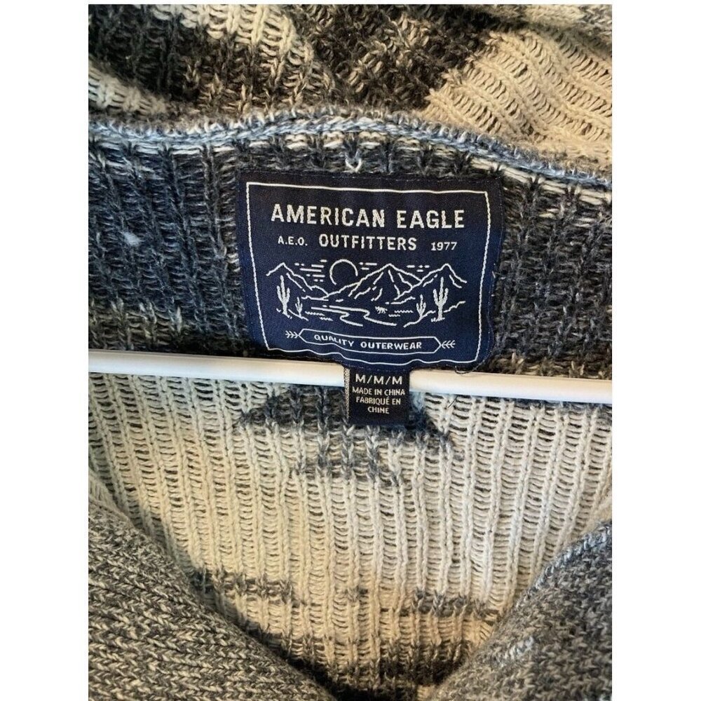 American Eagle Aztec Knit Hoodie Sweater Gray Men’s Size Medium Unisex Women’s L - Picture 7 of 9